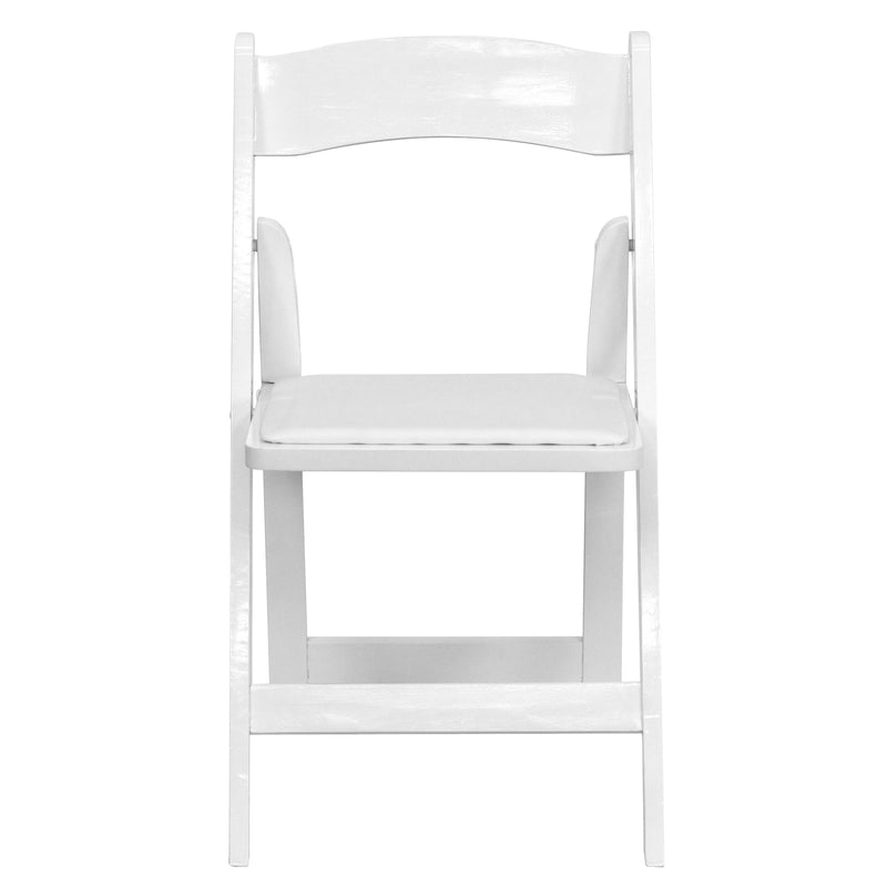 SINGLEWAVE Series White Wood Folding Chair with Vinyl Padded Seat