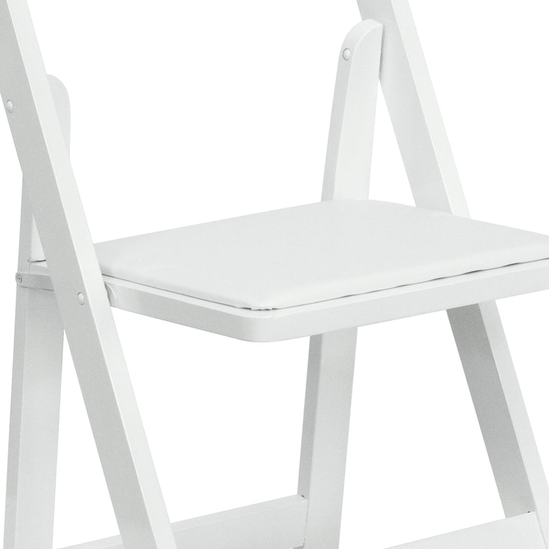 SINGLEWAVE Series White Wood Folding Chair with Vinyl Padded Seat