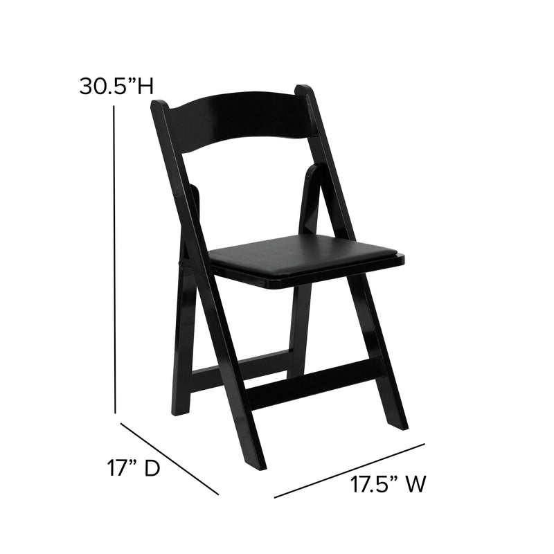 SINGLEWAVE Series Black Wood Folding Chair with Vinyl Padded Seat