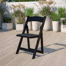 SINGLEWAVE Series Black Wood Folding Chair with Vinyl Padded Seat