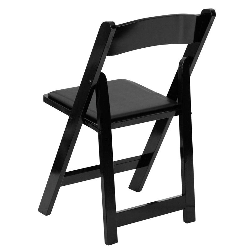 SINGLEWAVE Series Black Wood Folding Chair with Vinyl Padded Seat