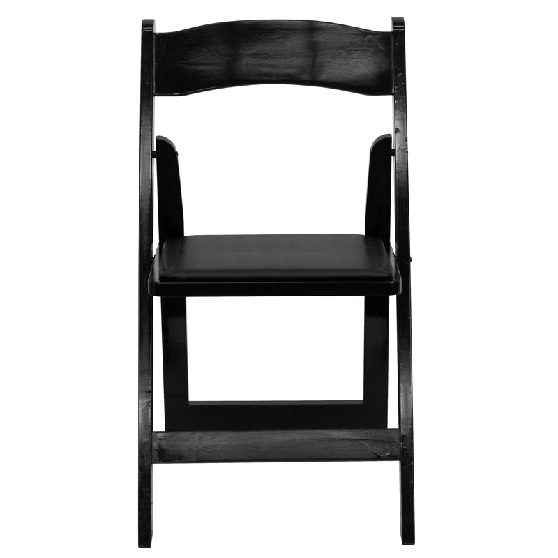 SINGLEWAVE Series Black Wood Folding Chair with Vinyl Padded Seat