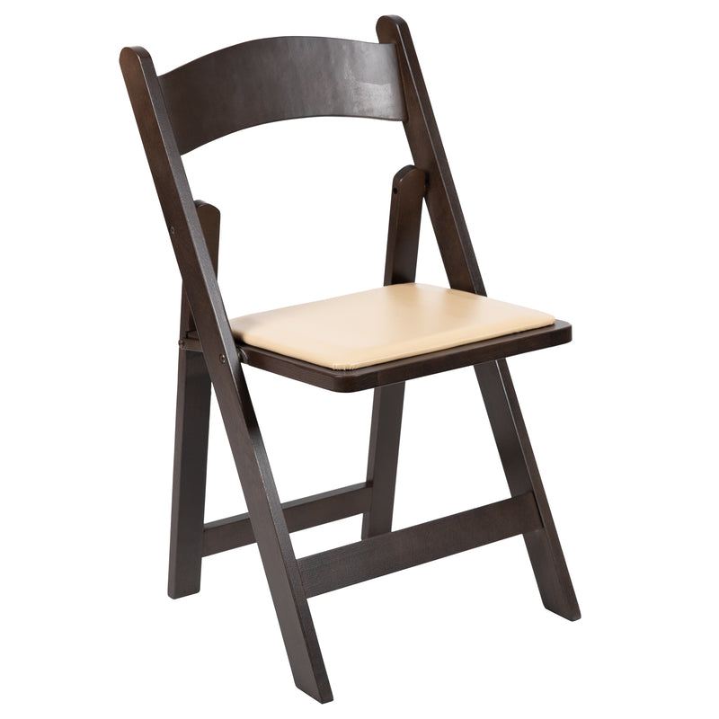 SINGLEWAVE Series Chocolate Wood Folding Chair with Vinyl Padded Seat