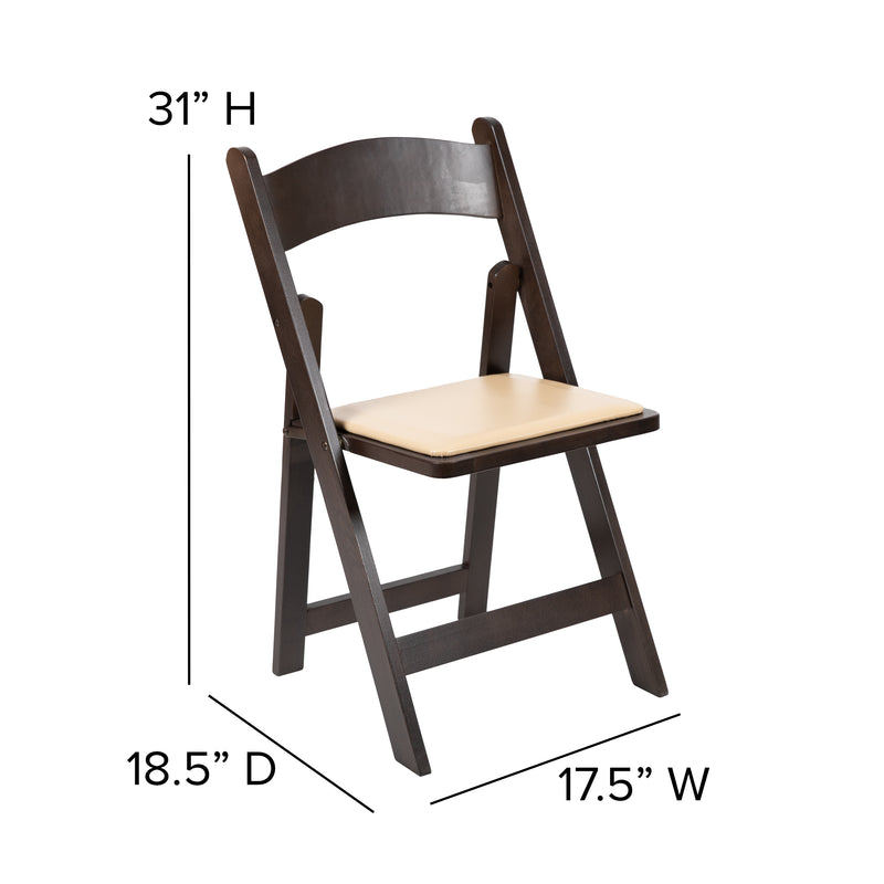 SINGLEWAVE Series Chocolate Wood Folding Chair with Vinyl Padded Seat