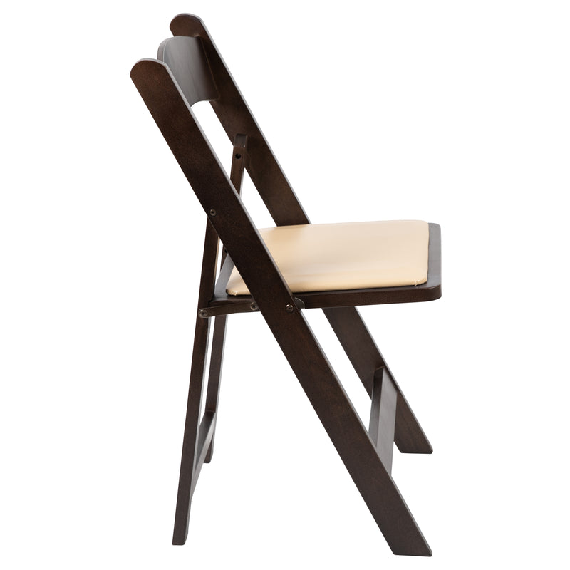 SINGLEWAVE Series Chocolate Wood Folding Chair with Vinyl Padded Seat