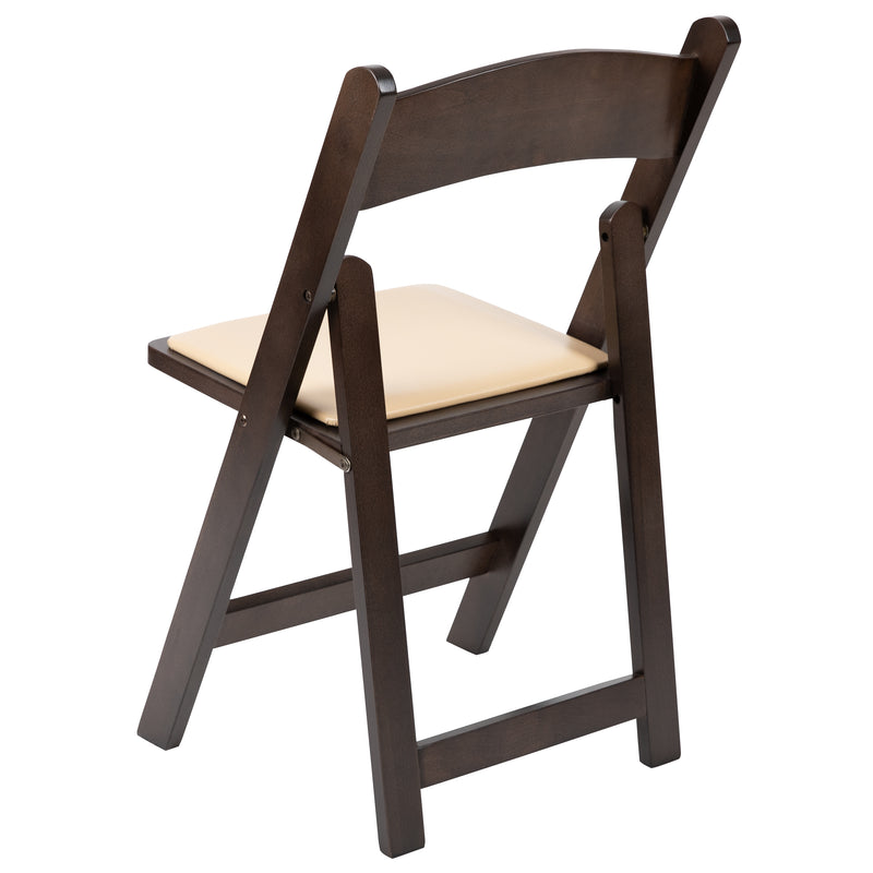 SINGLEWAVE Series Chocolate Wood Folding Chair with Vinyl Padded Seat