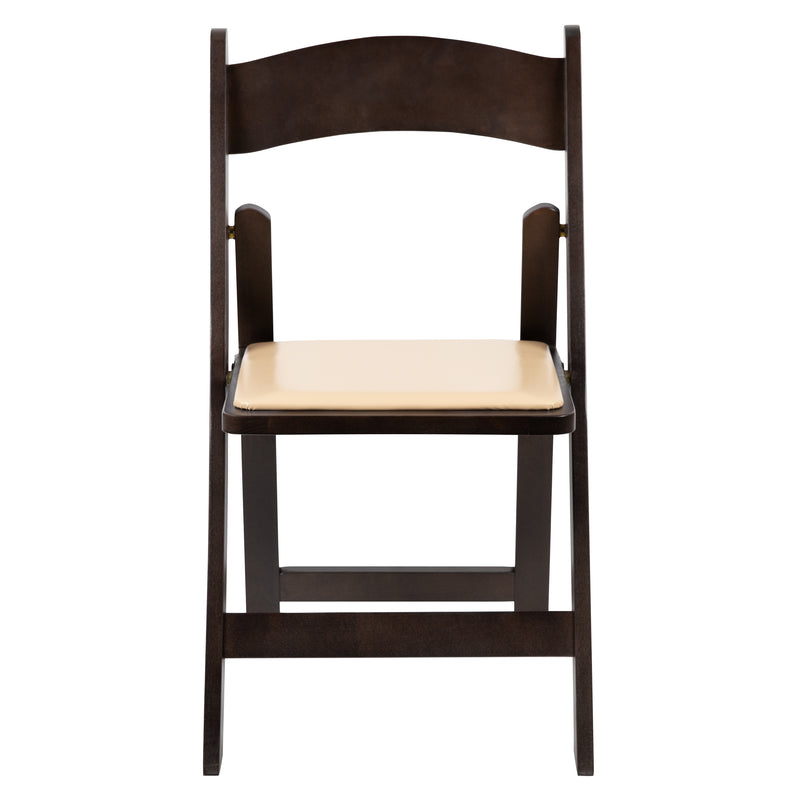 SINGLEWAVE Series Chocolate Wood Folding Chair with Vinyl Padded Seat