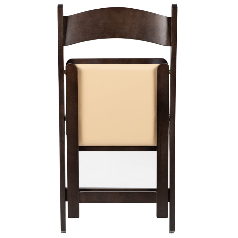 SINGLEWAVE Series Chocolate Wood Folding Chair with Vinyl Padded Seat