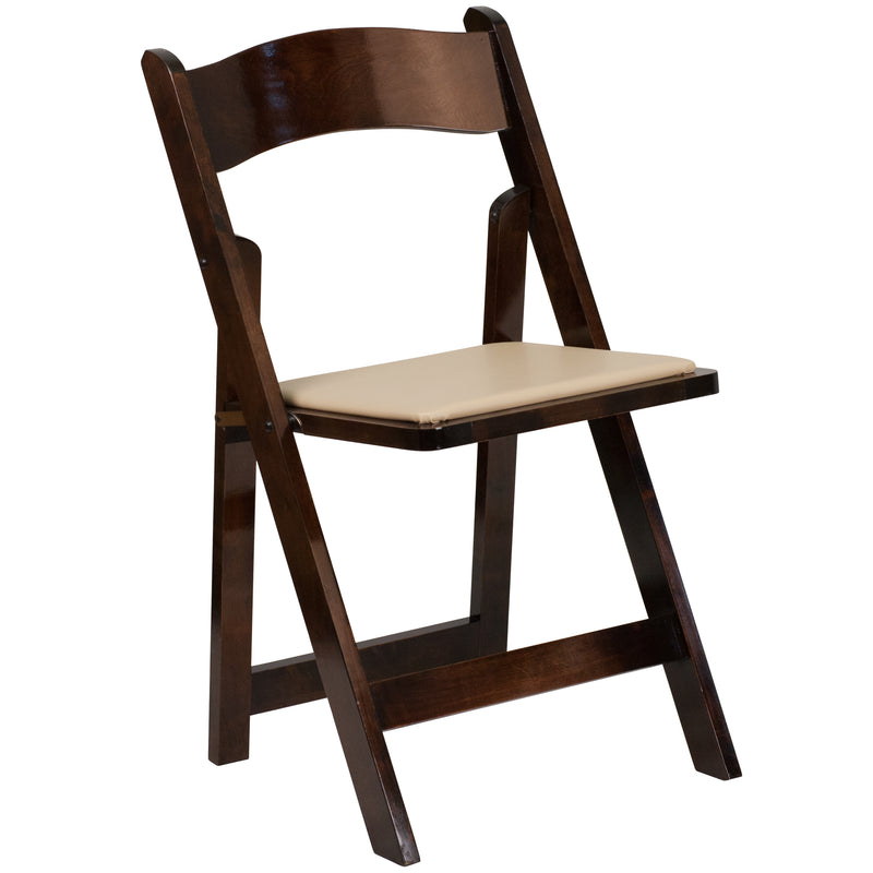 SINGLEWAVE Series Fruitwood Wood Folding Chair with Vinyl Padded Seat