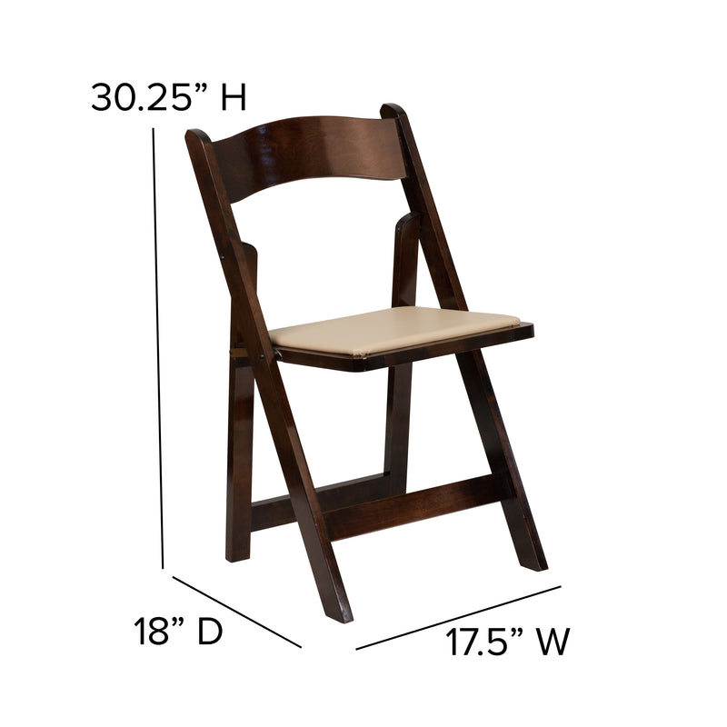 SINGLEWAVE Series Fruitwood Wood Folding Chair with Vinyl Padded Seat