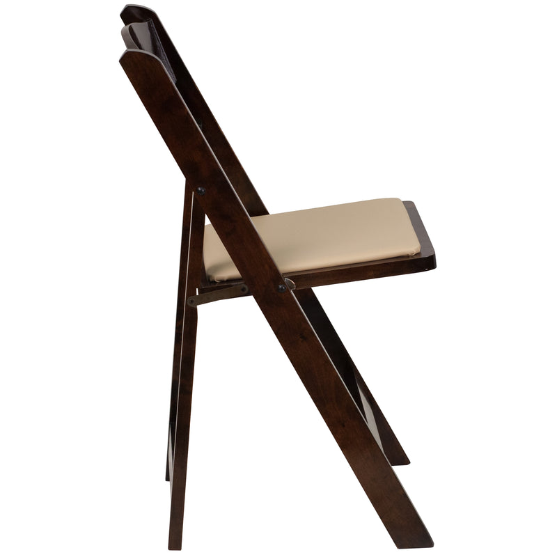 SINGLEWAVE Series Fruitwood Wood Folding Chair with Vinyl Padded Seat