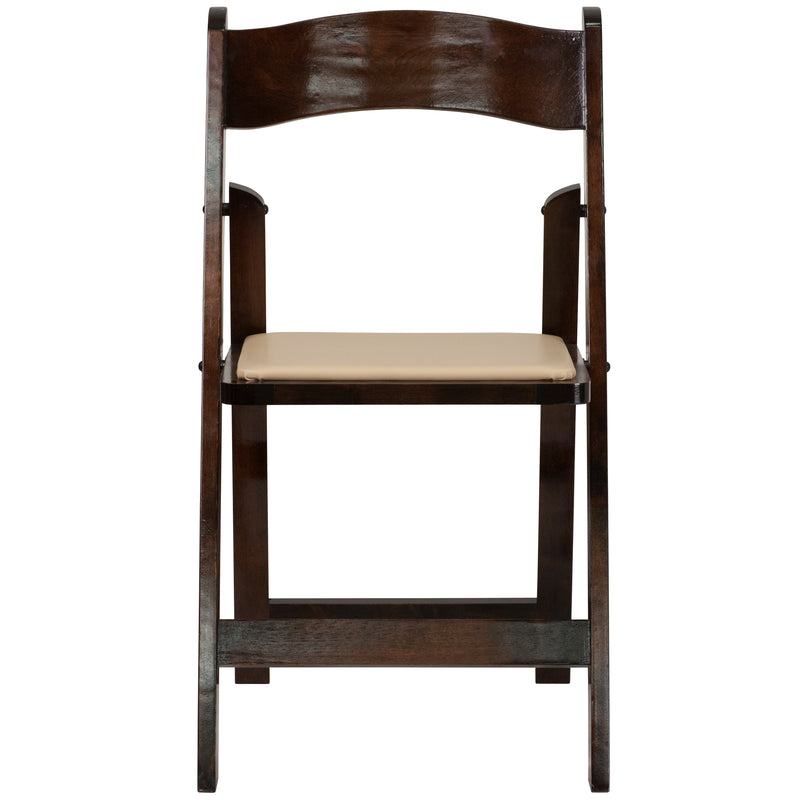 SINGLEWAVE Series Fruitwood Wood Folding Chair with Vinyl Padded Seat