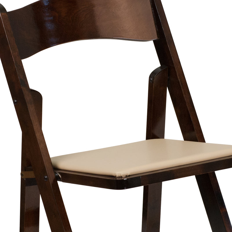 SINGLEWAVE Series Fruitwood Wood Folding Chair with Vinyl Padded Seat