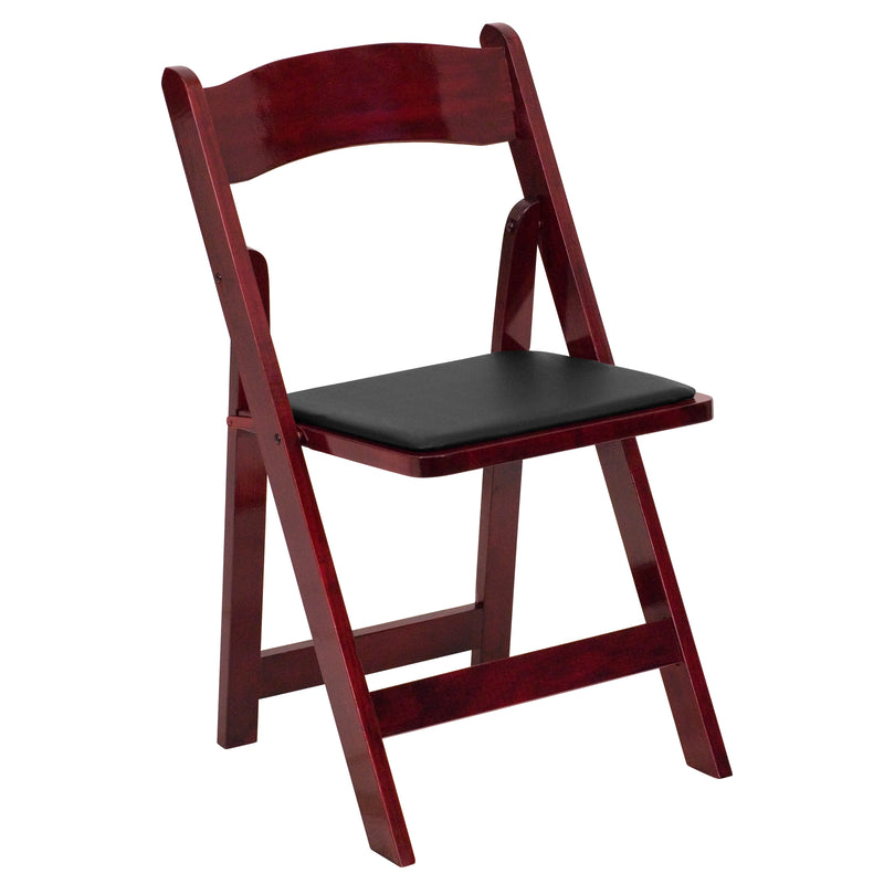 SINGLEWAVE Series Mahogany Wood Folding Chair with Vinyl Padded Seat