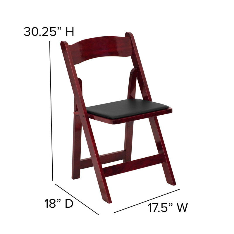 SINGLEWAVE Series Mahogany Wood Folding Chair with Vinyl Padded Seat