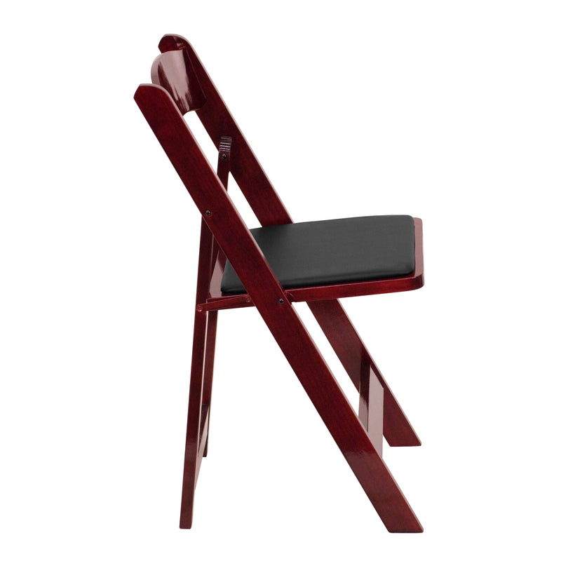 SINGLEWAVE Series Mahogany Wood Folding Chair with Vinyl Padded Seat