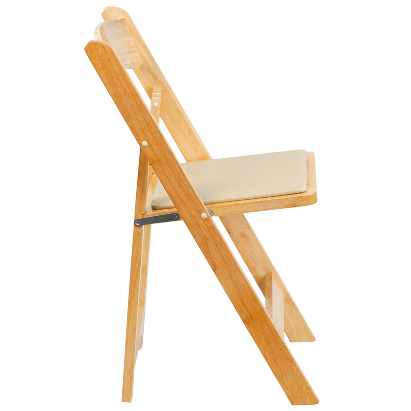 SINGLEWAVE Series Natural Wood Folding Chair with Vinyl Padded Seat