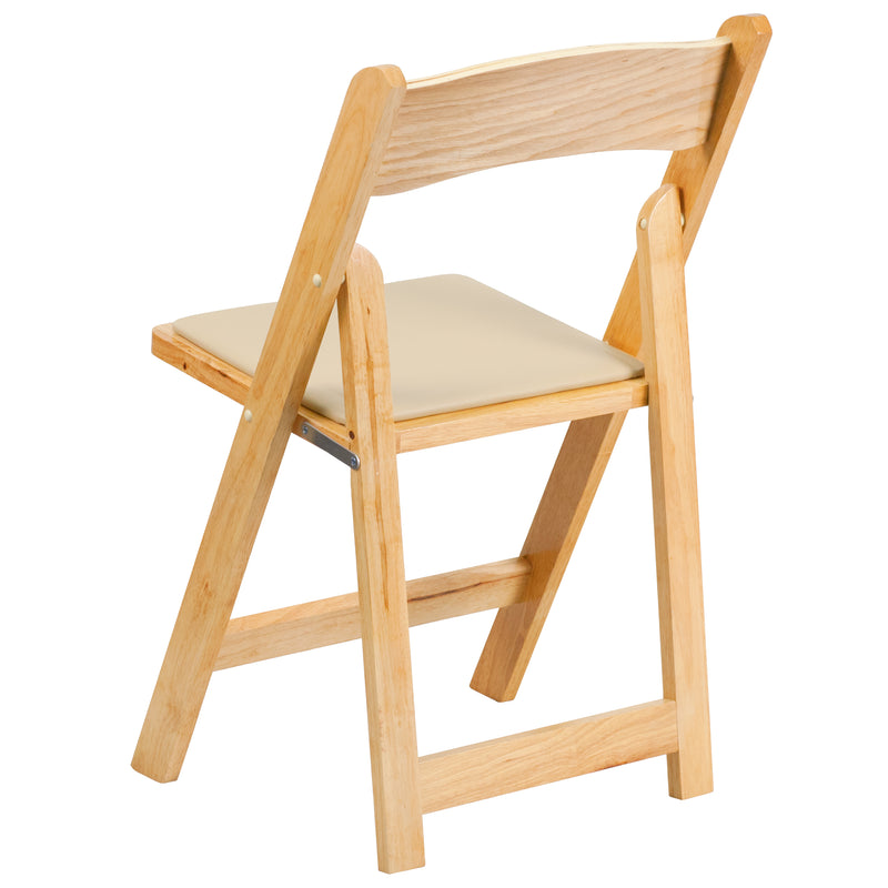 SINGLEWAVE Series Natural Wood Folding Chair with Vinyl Padded Seat