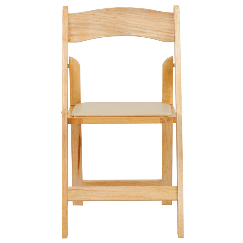 SINGLEWAVE Series Natural Wood Folding Chair with Vinyl Padded Seat