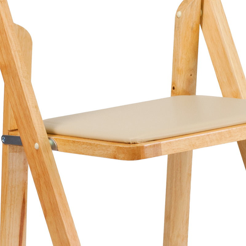 SINGLEWAVE Series Natural Wood Folding Chair with Vinyl Padded Seat