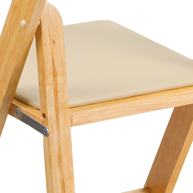 SINGLEWAVE Series Natural Wood Folding Chair with Vinyl Padded Seat