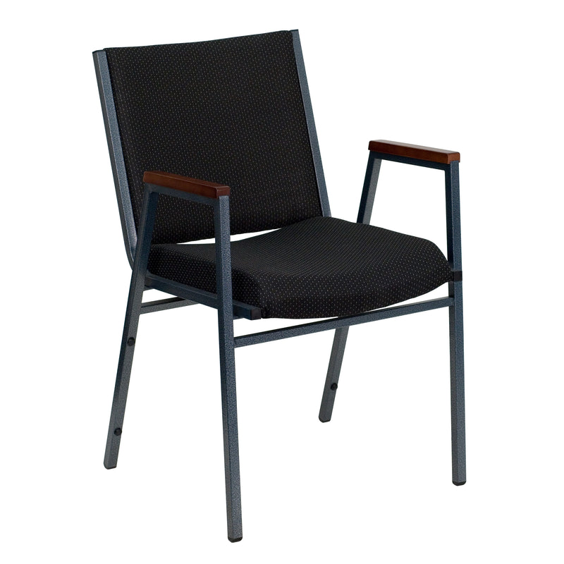 SINGLEWAVE Series Heavy Duty Black Dot Fabric Stack Chair with Arms