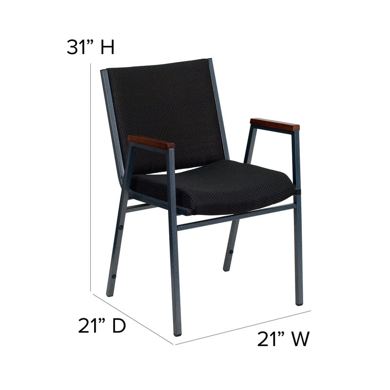 SINGLEWAVE Series Heavy Duty Black Dot Fabric Stack Chair with Arms