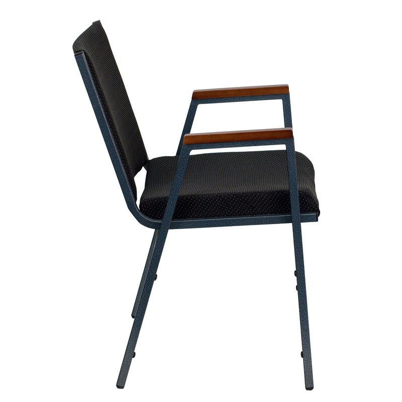 SINGLEWAVE Series Heavy Duty Black Dot Fabric Stack Chair with Arms