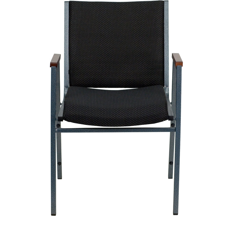 SINGLEWAVE Series Heavy Duty Black Dot Fabric Stack Chair with Arms