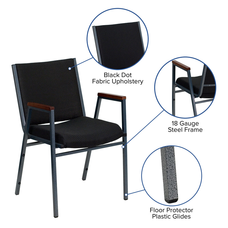 SINGLEWAVE Series Heavy Duty Black Dot Fabric Stack Chair with Arms