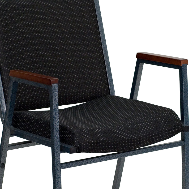 SINGLEWAVE Series Heavy Duty Black Dot Fabric Stack Chair with Arms