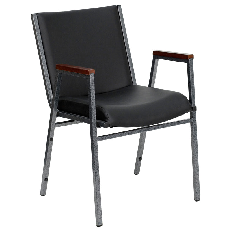 SINGLEWAVE Series Heavy Duty Black Vinyl Stack Chair with Arms