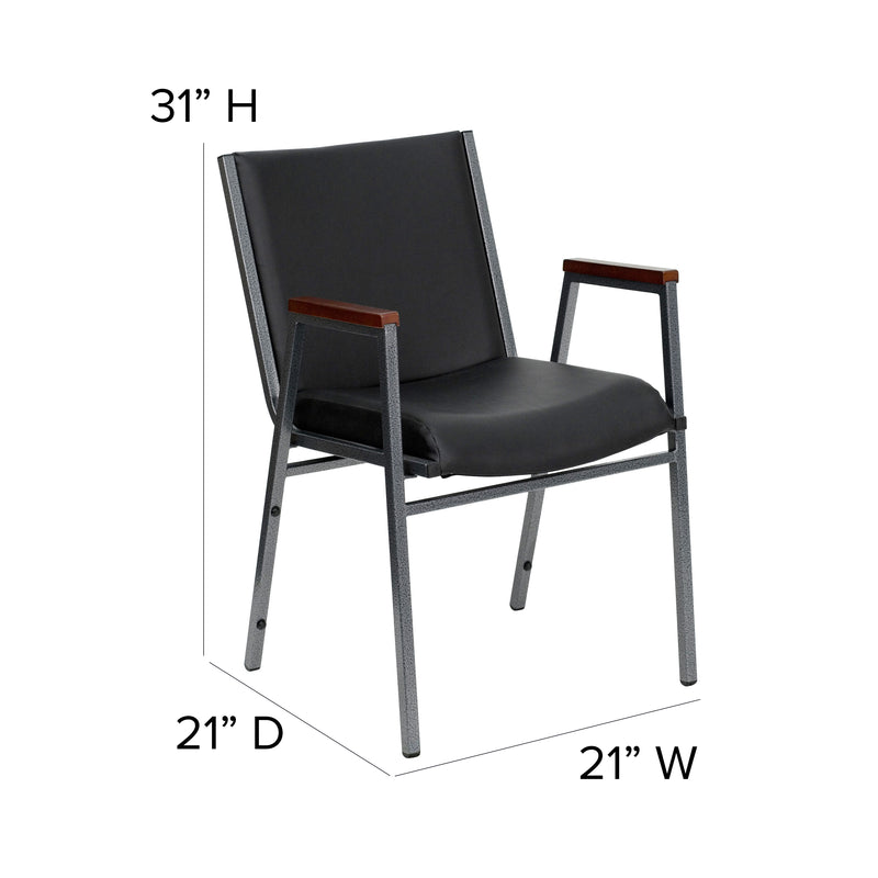 SINGLEWAVE Series Heavy Duty Black Vinyl Stack Chair with Arms