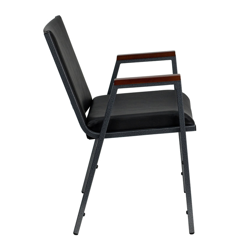 SINGLEWAVE Series Heavy Duty Black Vinyl Stack Chair with Arms