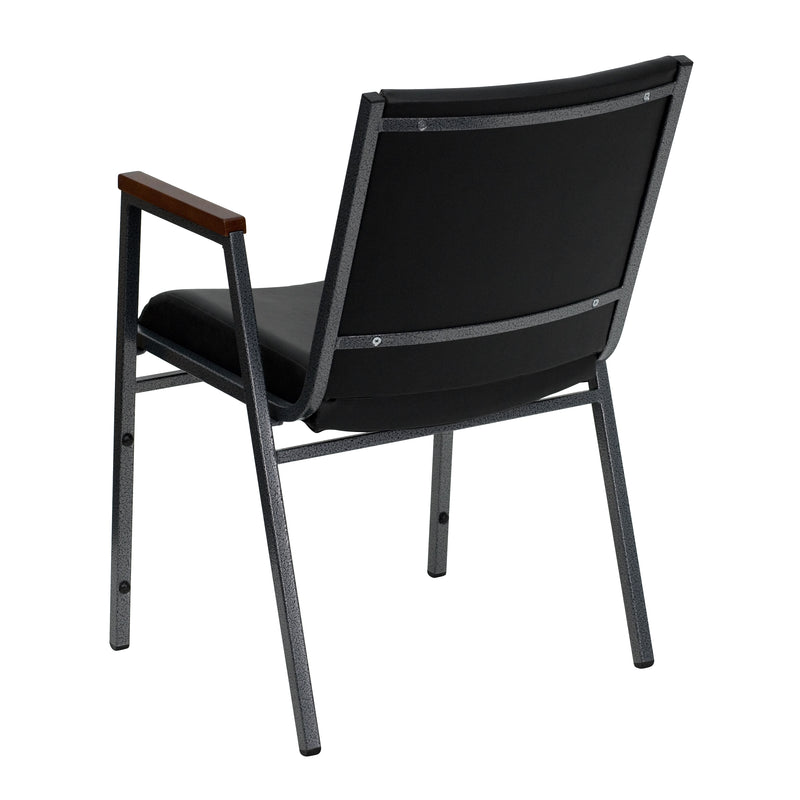 SINGLEWAVE Series Heavy Duty Black Vinyl Stack Chair with Arms