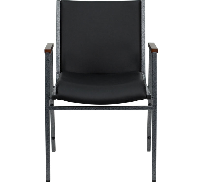 SINGLEWAVE Series Heavy Duty Black Vinyl Stack Chair with Arms