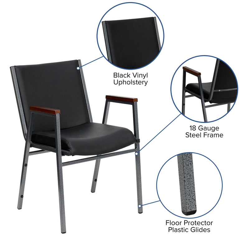 SINGLEWAVE Series Heavy Duty Black Vinyl Stack Chair with Arms