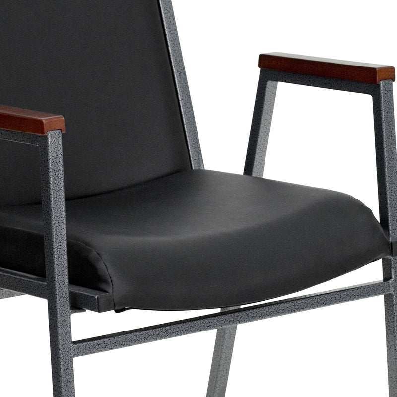 SINGLEWAVE Series Heavy Duty Black Vinyl Stack Chair with Arms