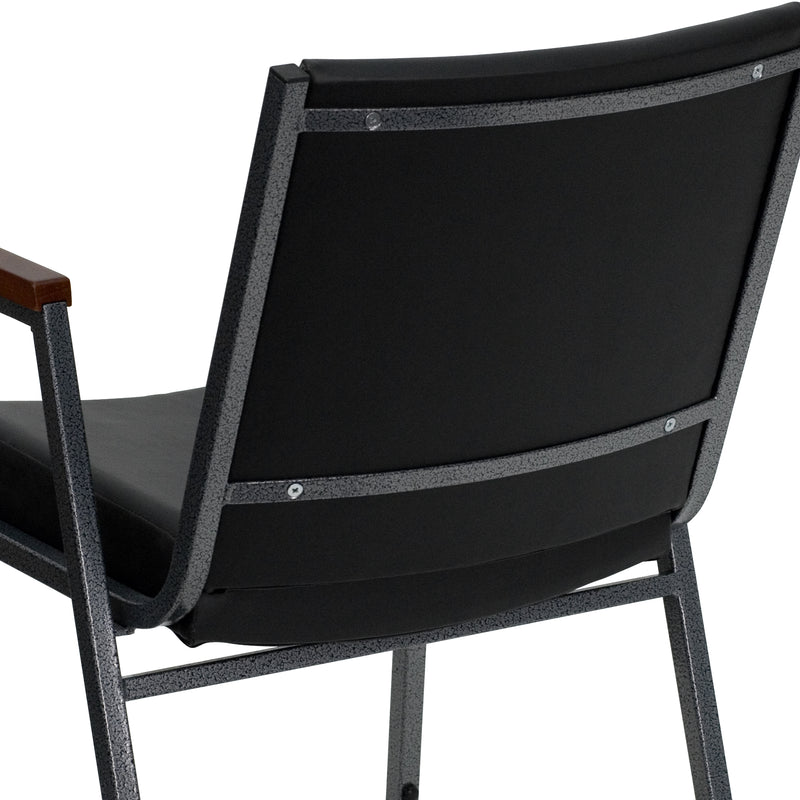 SINGLEWAVE Series Heavy Duty Black Vinyl Stack Chair with Arms