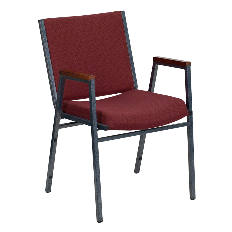 SINGLEWAVE Series Heavy Duty Burgundy Patterned Fabric Stack Chair with Arms