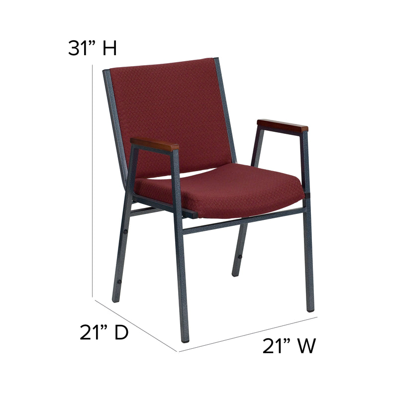 SINGLEWAVE Series Heavy Duty Burgundy Patterned Fabric Stack Chair with Arms