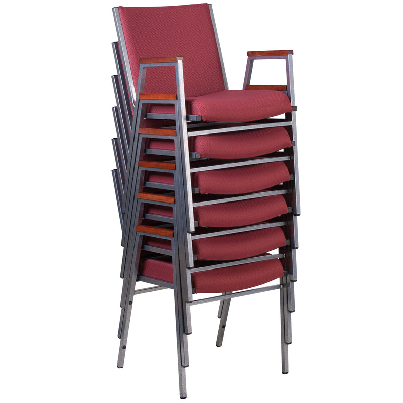 SINGLEWAVE Series Heavy Duty Burgundy Patterned Fabric Stack Chair with Arms