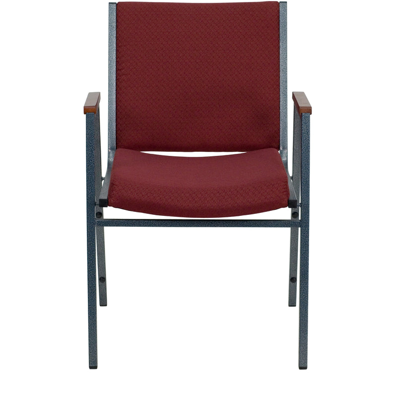 SINGLEWAVE Series Heavy Duty Burgundy Patterned Fabric Stack Chair with Arms