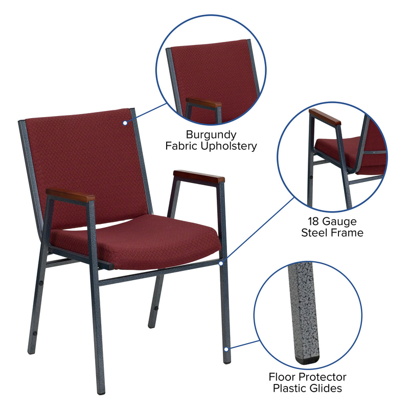 SINGLEWAVE Series Heavy Duty Burgundy Patterned Fabric Stack Chair with Arms