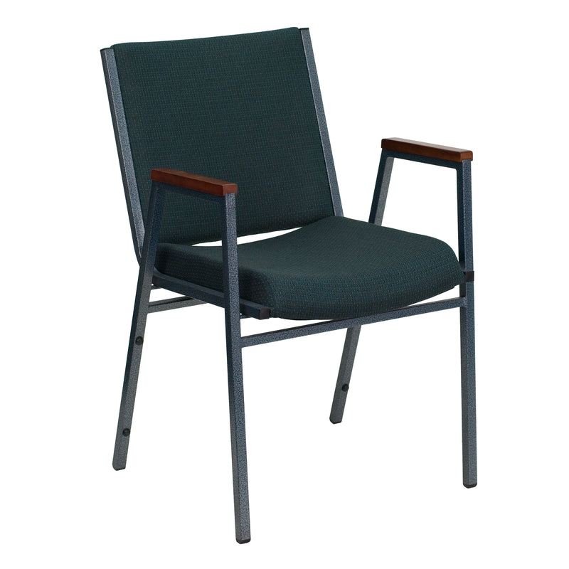 SINGLEWAVE Series Heavy Duty Green Patterned Fabric Stack Chair with Arms