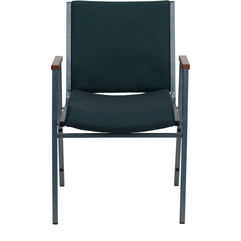 SINGLEWAVE Series Heavy Duty Green Patterned Fabric Stack Chair with Arms