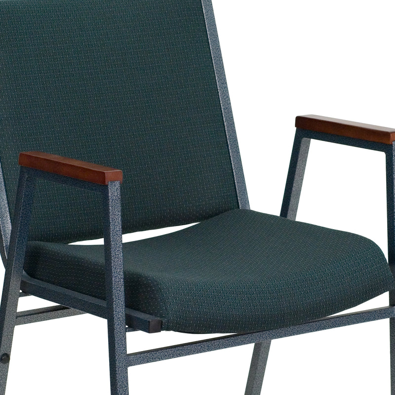 SINGLEWAVE Series Heavy Duty Green Patterned Fabric Stack Chair with Arms