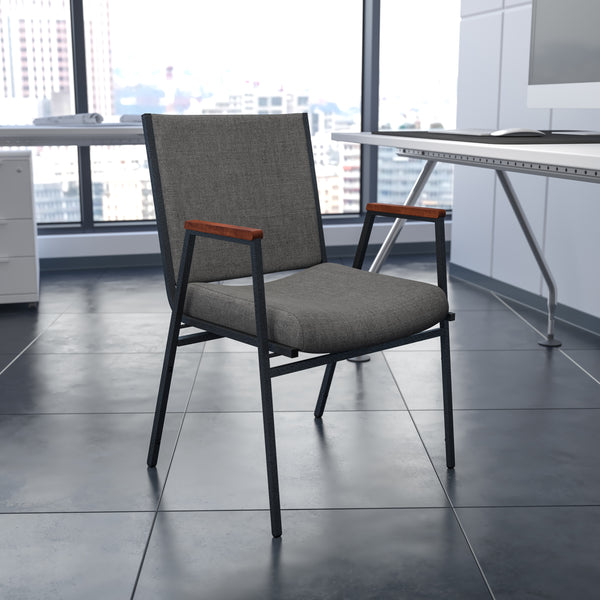 SINGLEWAVE Series Heavy Duty Gray Fabric Stack Chair with Arms