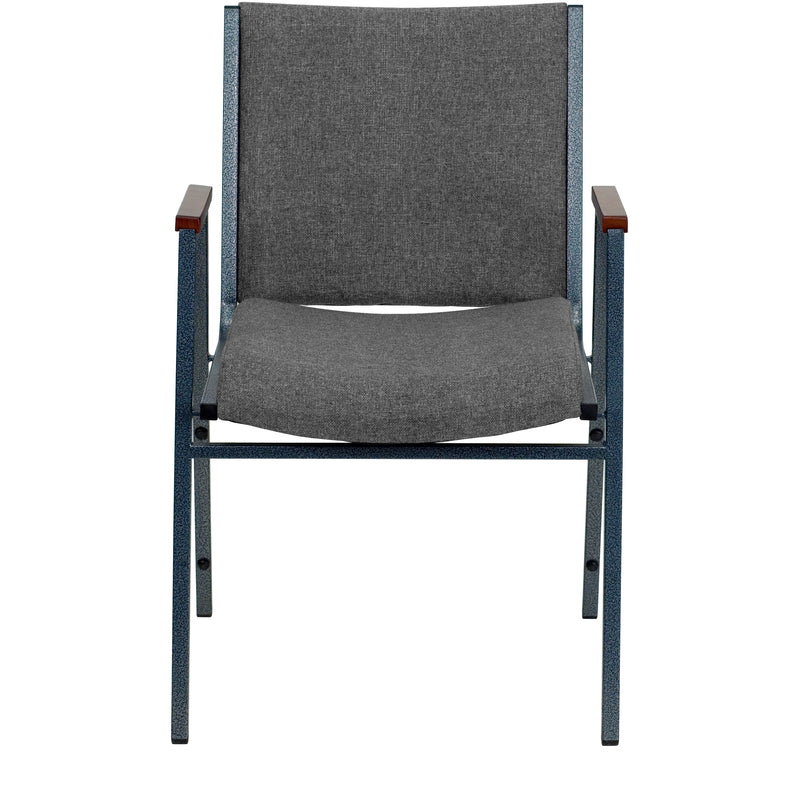 SINGLEWAVE Series Heavy Duty Gray Fabric Stack Chair with Arms