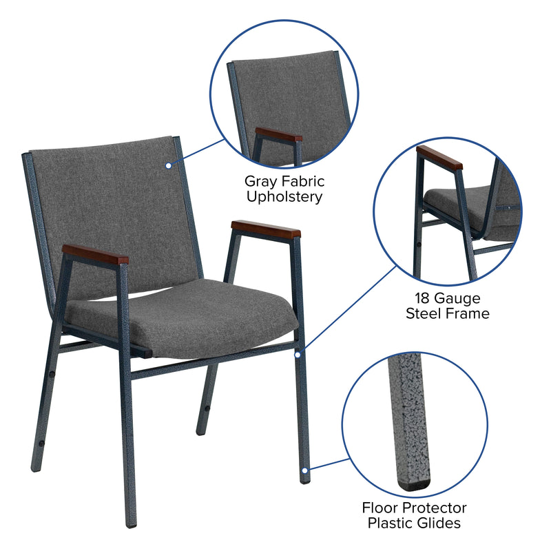 SINGLEWAVE Series Heavy Duty Gray Fabric Stack Chair with Arms